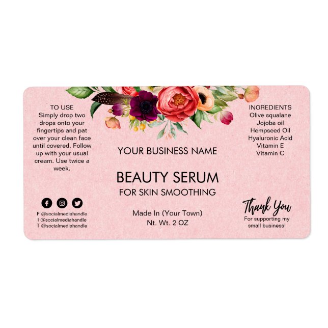 Pink Kraft Textured Face Serum Labels (Vorne)