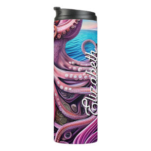 Pink Kraken Octopus Tentacles Individuelle Name Thermosbecher