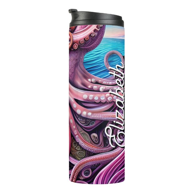 Pink Kraken Octopus Tentacles Individuelle Name Thermosbecher (Nach rechts gedreht)