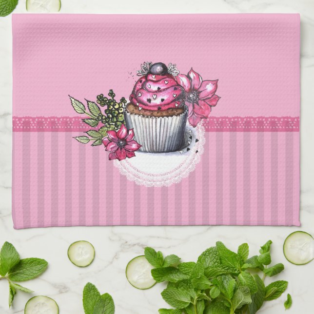 Pink Kuchen mit Blume Küchentücher (Gefaltet)