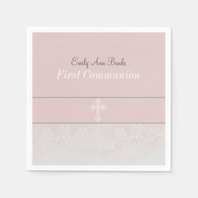 Pink Lace First Holy Communion Serviette (Vorderseite)