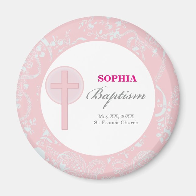 Pink Lace Girl Baptisse Magnet (Vorne)