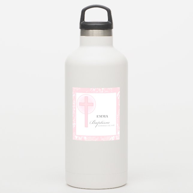 Pink Lace Girl Taufe Personalisiert Aufkleber (Wassserflasche)