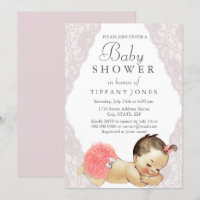 Pink Lace Girl Vintag Baby Dusche einladen