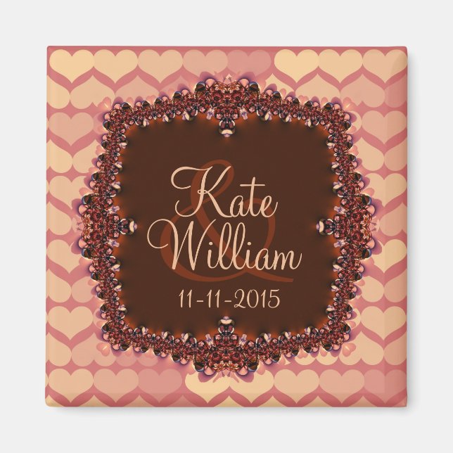 Pink Lace Hearts Save the Date Wedding Magnet (Vorne)