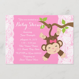 Pink Lace Monkey Baby Girl Dusche Einladung