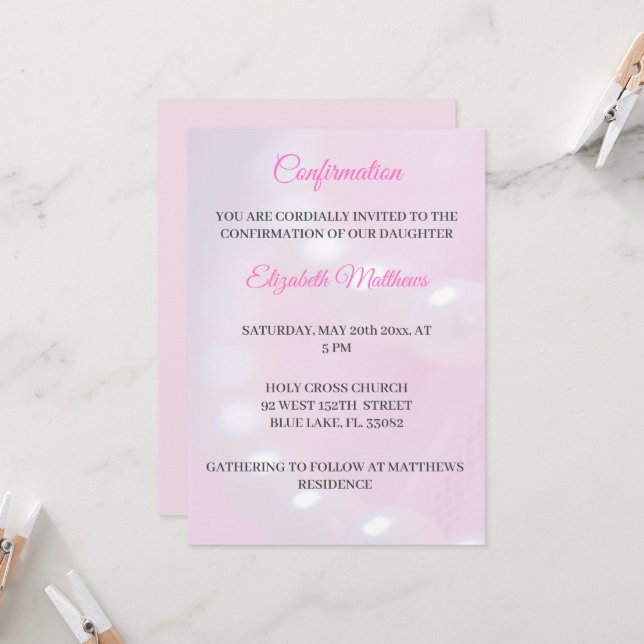 Pink Lace & Pearls Confirmation Invitation Girl Einladung