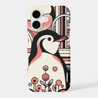 Pink Lachs Pinguin Kunst in Geometrie Retro Pastel