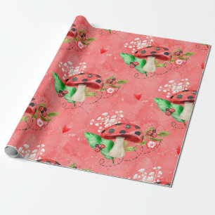 Pink Lady Bug and Mushroom Pattern Geschenkpapier