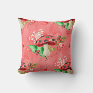 Pink Lady Bug and Mushroom Pattern Kissen