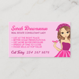 Pink Lady Cartoon Eleganter Hypothekenmakler Realt Visitenkarte