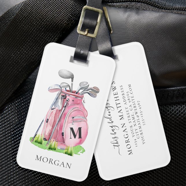 Pink Lady Golfer Monogram Gepäckanhänger (Pink Lady Golfer Monogram Luggage Tag)