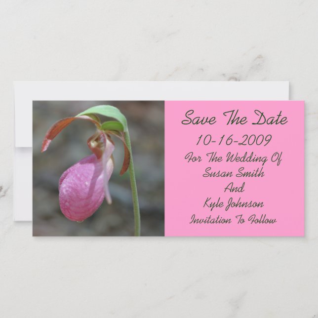 Pink Lady Slipper Blues Hochzeit retten das Datum Save The Date (Vorderseite)