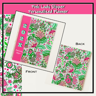 Pink Lady Slipper Blume auf Personalisierten Weiß Planer