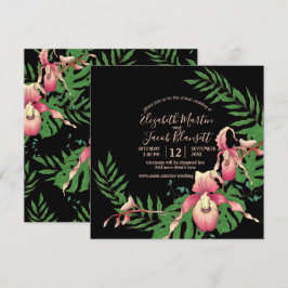Pink Lady Slipper Orchid auf Black Virtual Wedding Einladung