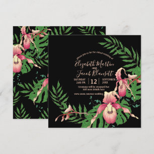 Pink Lady Slipper Orchid auf Black Virtual Wedding Einladung