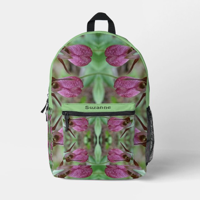 Pink Lady Slipper Orchid Blume Personalisiert Bedruckter Rucksack (Vorderseite)
