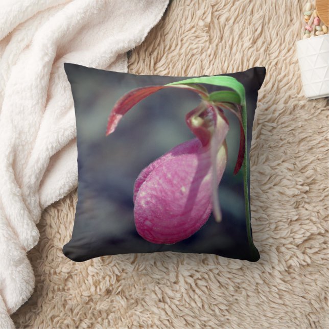 Pink Lady Slipper Orchid Raindrop Kissen (Decke)