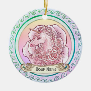 Pink Lady Unicorn Keramik Ornament
