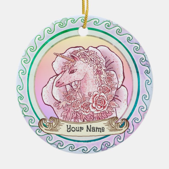Pink Lady Unicorn Keramik Ornament (Vorne)