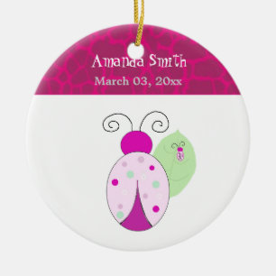 Pink Ladybug Baby First Christmas Keramikornament