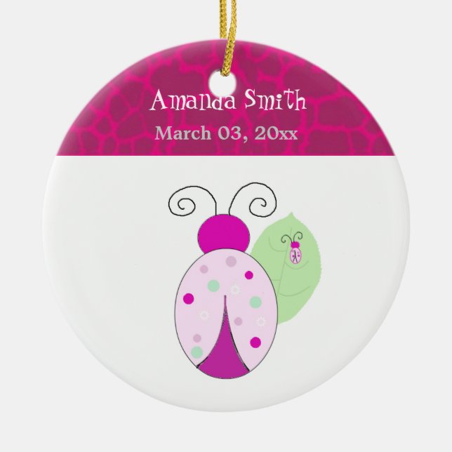 Pink Ladybug Baby First Christmas Keramikornament (Vorne)