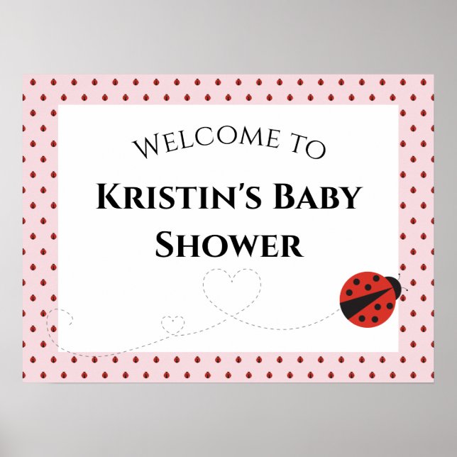 Pink Ladybug Babydusche Begrüßungszeichen Poster (Vorne)
