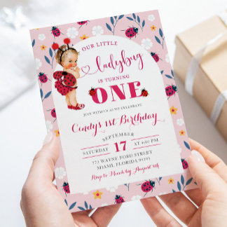 Pink Ladybug Blonde Girl Einladung zum Geburtstag