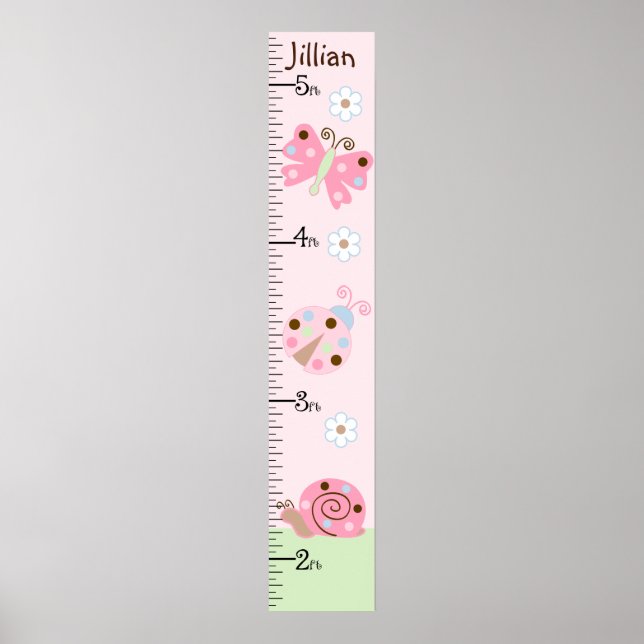 Pink Ladybug & Butterfly Growth Chart Poster (Vorne)