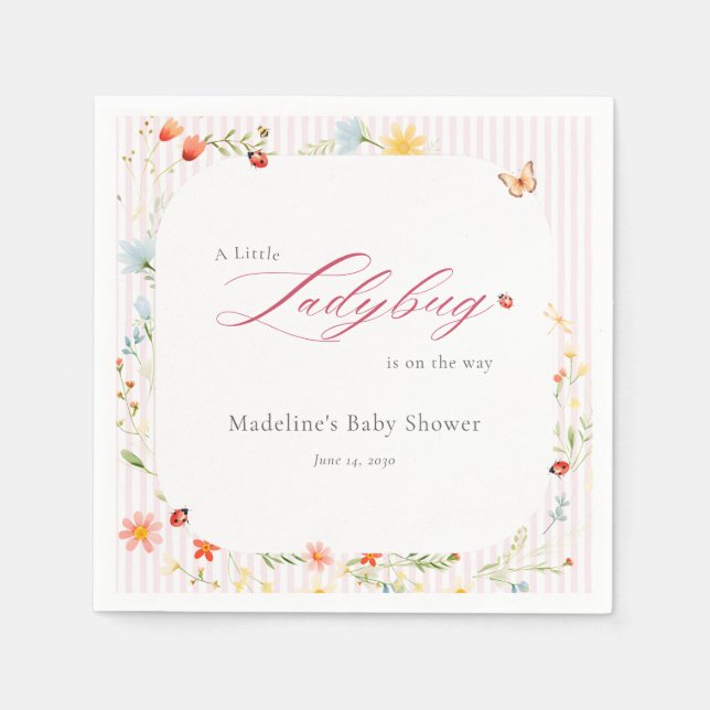 Pink Ladybug Garden Floral Baby Shower Serviette (Vorderseite)