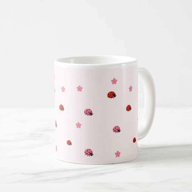 Pink Ladybug Garden Pattern Mug Kaffeetasse (VorderseiteRechts)