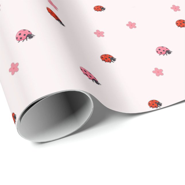 Pink Ladybug Garden Pattern Wrapping Paper Geschenkpapier (Rolleneckpunkt)