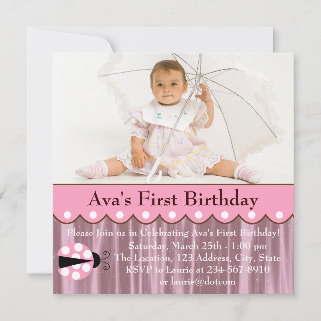 Pink Ladybug Geburtstagsparty Einladung (Vorderseite)