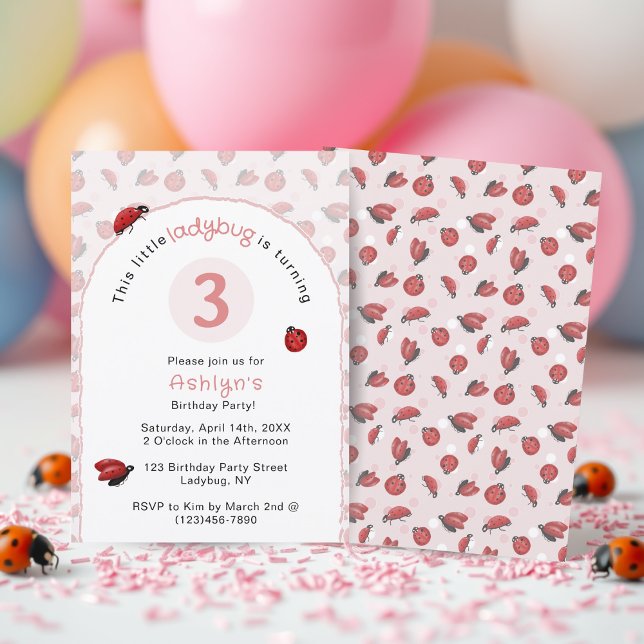 Pink Ladybug Girls Birthday  Invitation Einladung (Pink Ladybug Girls Birthday Invitation)