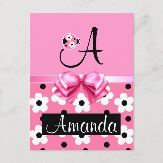 Pink Ladybug: Personalisieren Postkarte (Vorderseite)