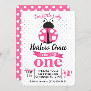 Pink Ladybug Polka Dots Girls Geburtstag Einladung