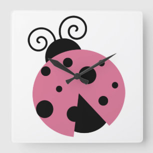 Pink Ladybug Quadratische Wanduhr