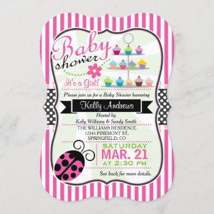 Pink Ladybug Thema Mädchen Baby Shower Einladung
