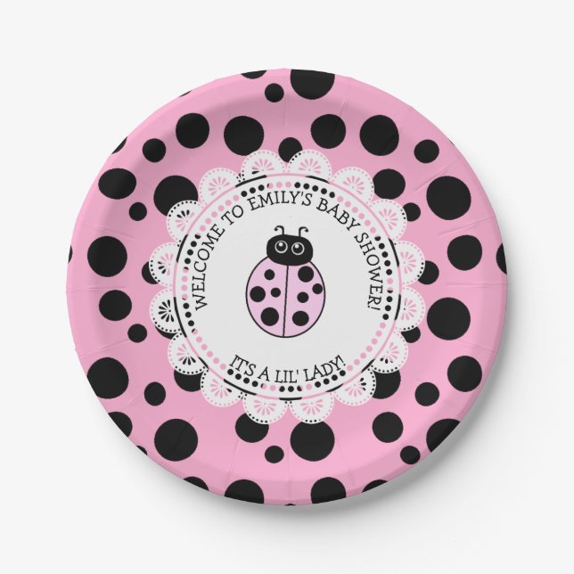 Pink Ladybug Themed Baby Dusche Pappteller (Vorderseite)