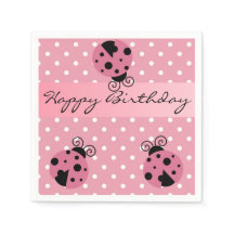 Pink Ladybug und Polka Dots Happy Birthday Napkins