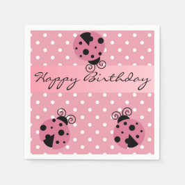 Pink Ladybug und Polka Dots Happy Birthday Napkins Serviette