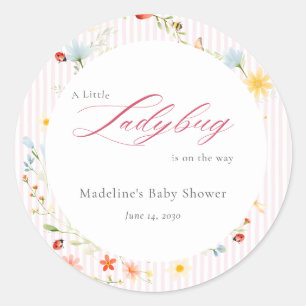 Pink Ladybug Wildflower Garten Baby Shower Runder Aufkleber