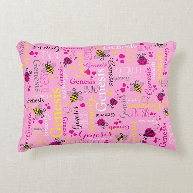 Pink Ladybugs bies herzen Girls individuelle Name Dekokissen (Vorderseite)