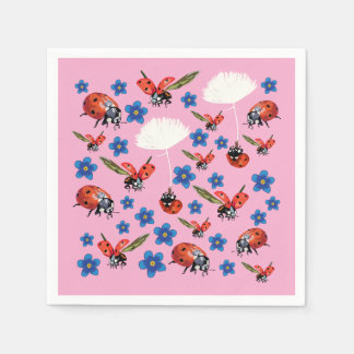 Pink Ladybugs Cute Spring Napkins Serviette