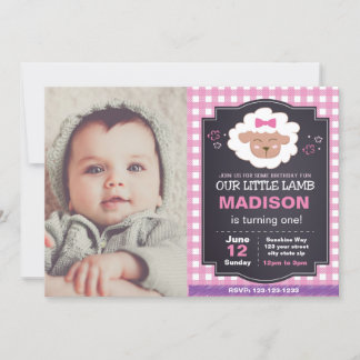 Pink Lamb Geburtstag Einladung mit Foto