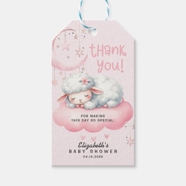 Pink Lamb Girl Danke Baby Dusche Geschenkanhänger (Vorderseite)