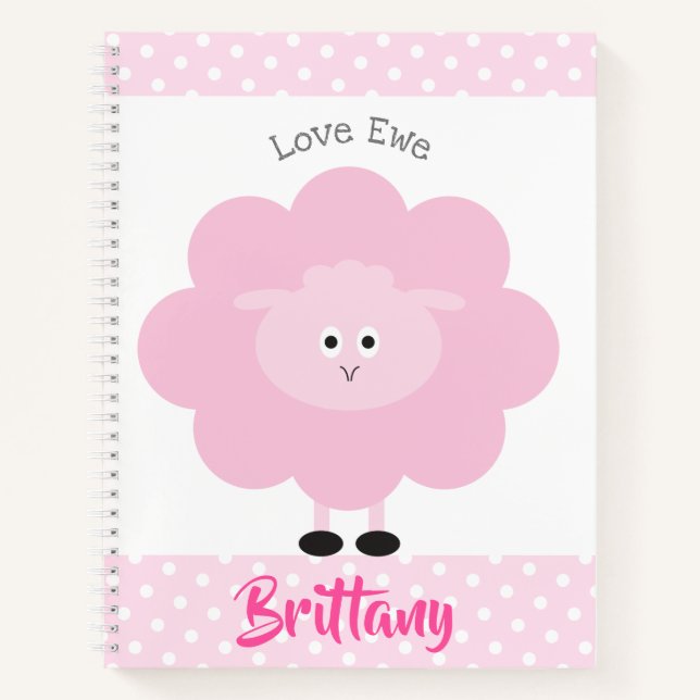 Pink Lamb Liebe Ewe Individuelle Name Script Niedl Notizbuch (Vorderseite)