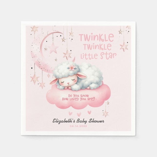 Pink Lamb Twinkle Twinkle Girl Babydusche Serviette (Vorderseite)