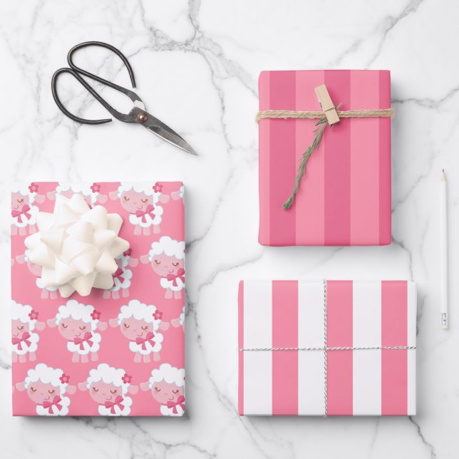 Pink Lamm Wrapping Paper Set Geschenkpapier Set (Vorderseite)