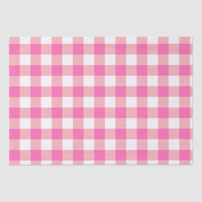 Pink Large Gingham Karierte Karos Seidenpapier (Vorderseite)